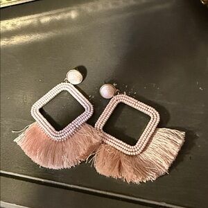 Elegant Pink Beaded Fringe Earrings